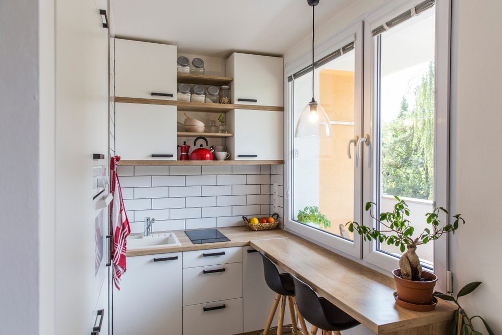 small kitchen, cabinet